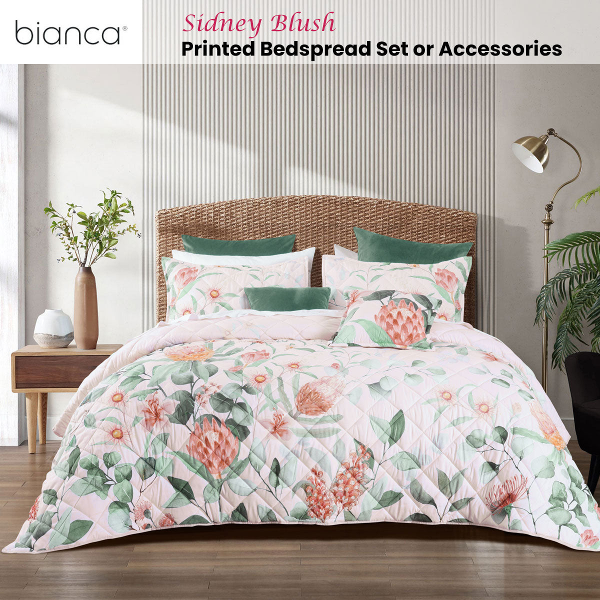 Quilts & Duvets: Bianca Sidney Blush Printed Floral Bedspread Set King Single