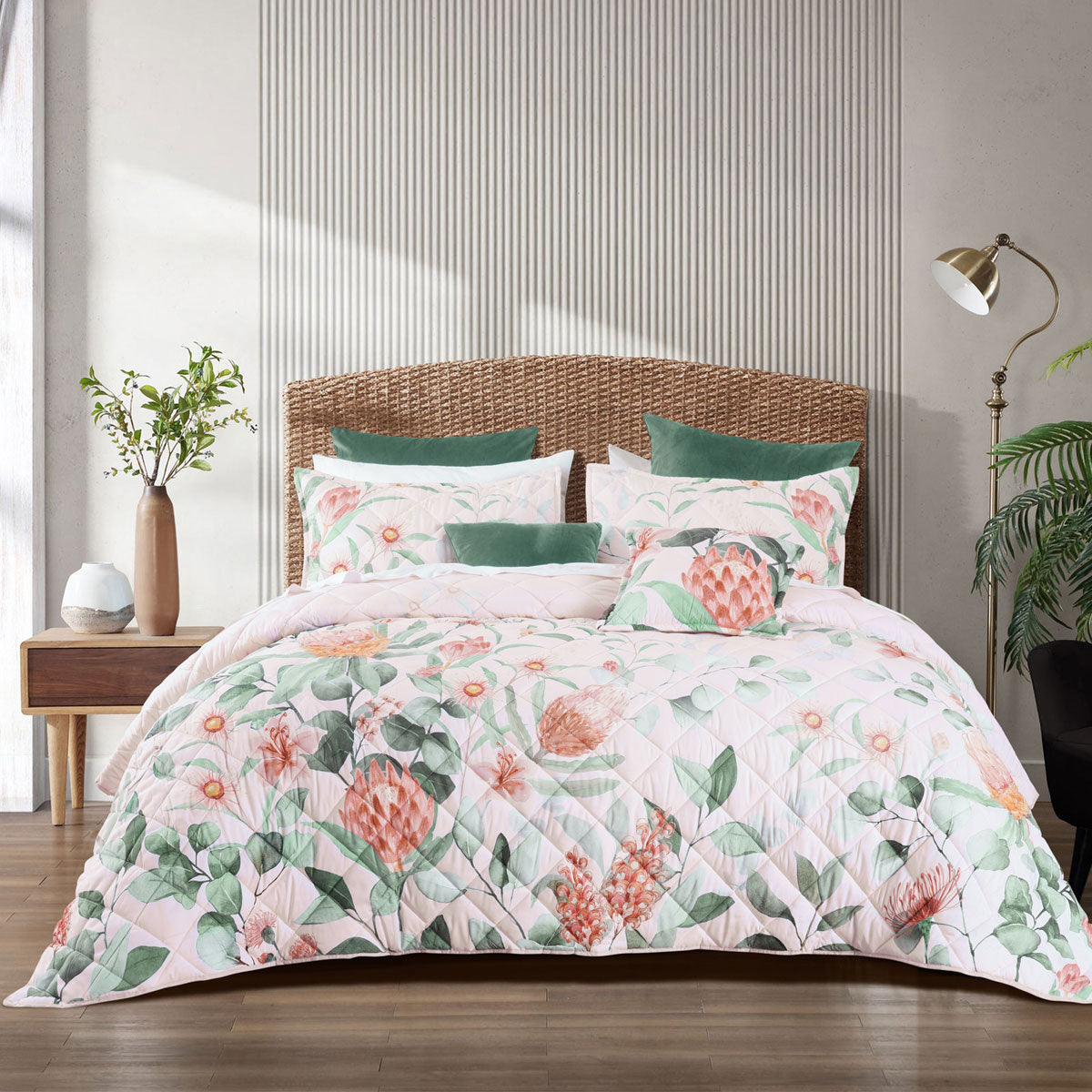 Quilts & Duvets: Bianca Sidney Blush Printed Floral Bedspread Set Single
