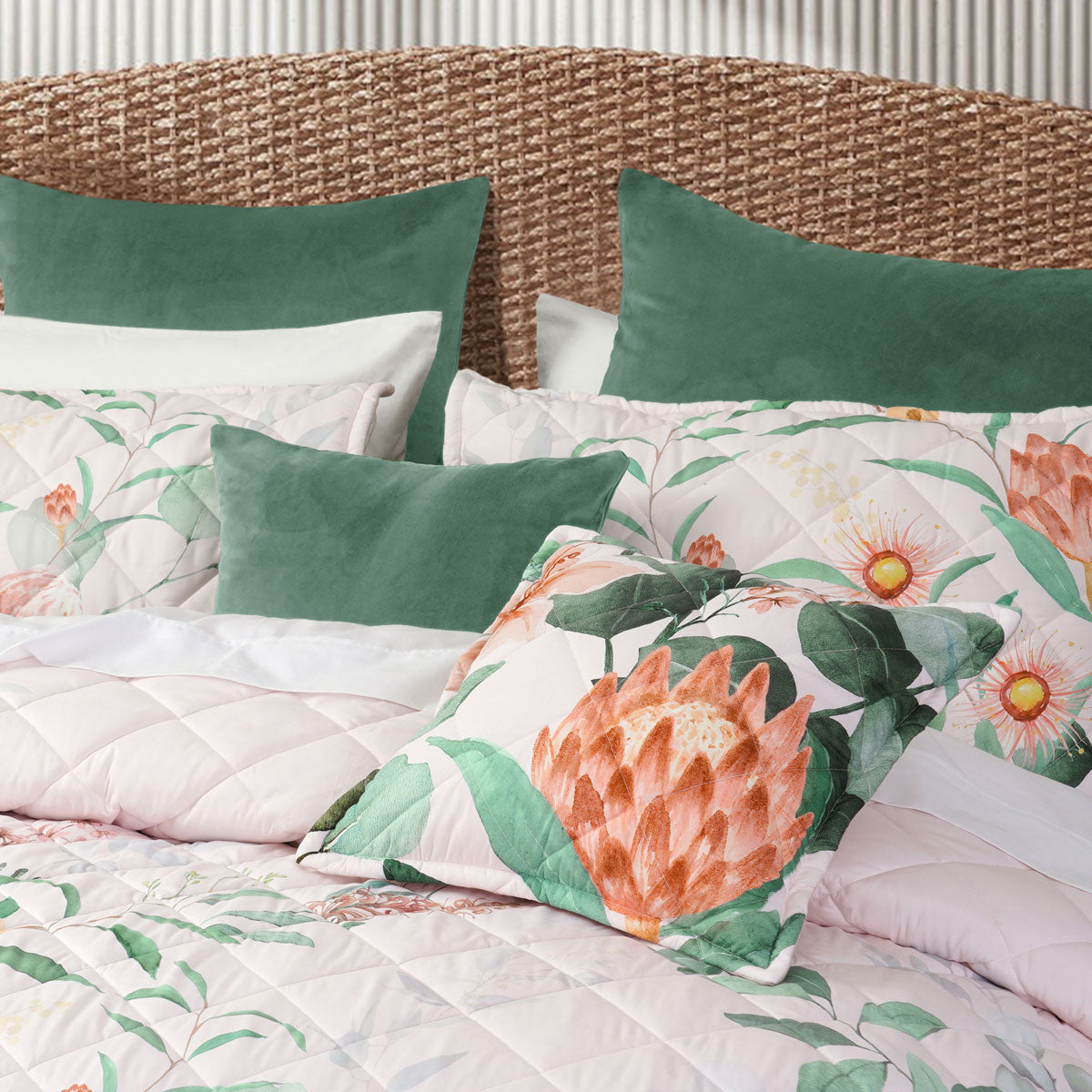Quilts & Duvets: Bianca Sidney Blush Printed Floral Bedspread Set Single