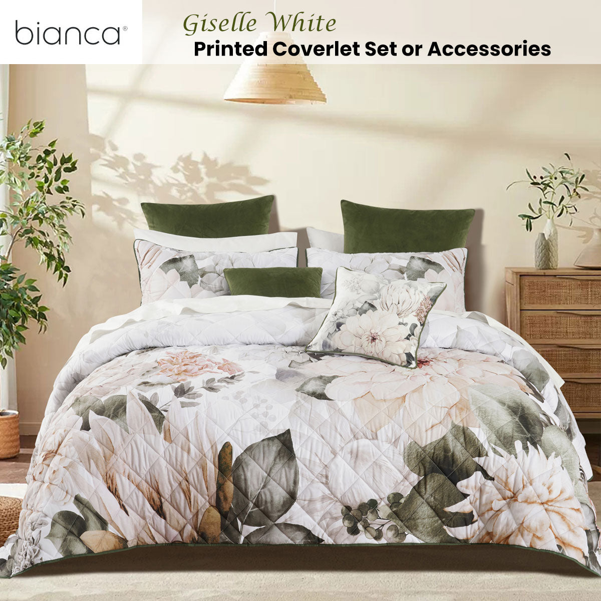 Quilts & Duvets: Bianca Giselle White Polyester Printed Floral Coverlet Set Single/Double