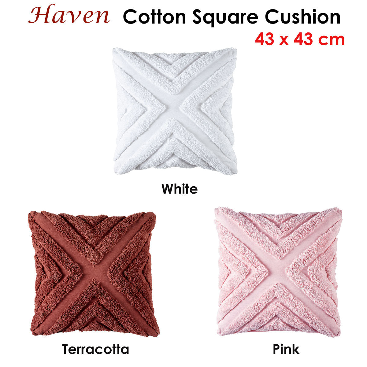Cushions & Throws: Bianca Haven Pink Cotton Chenille Square Cushion
