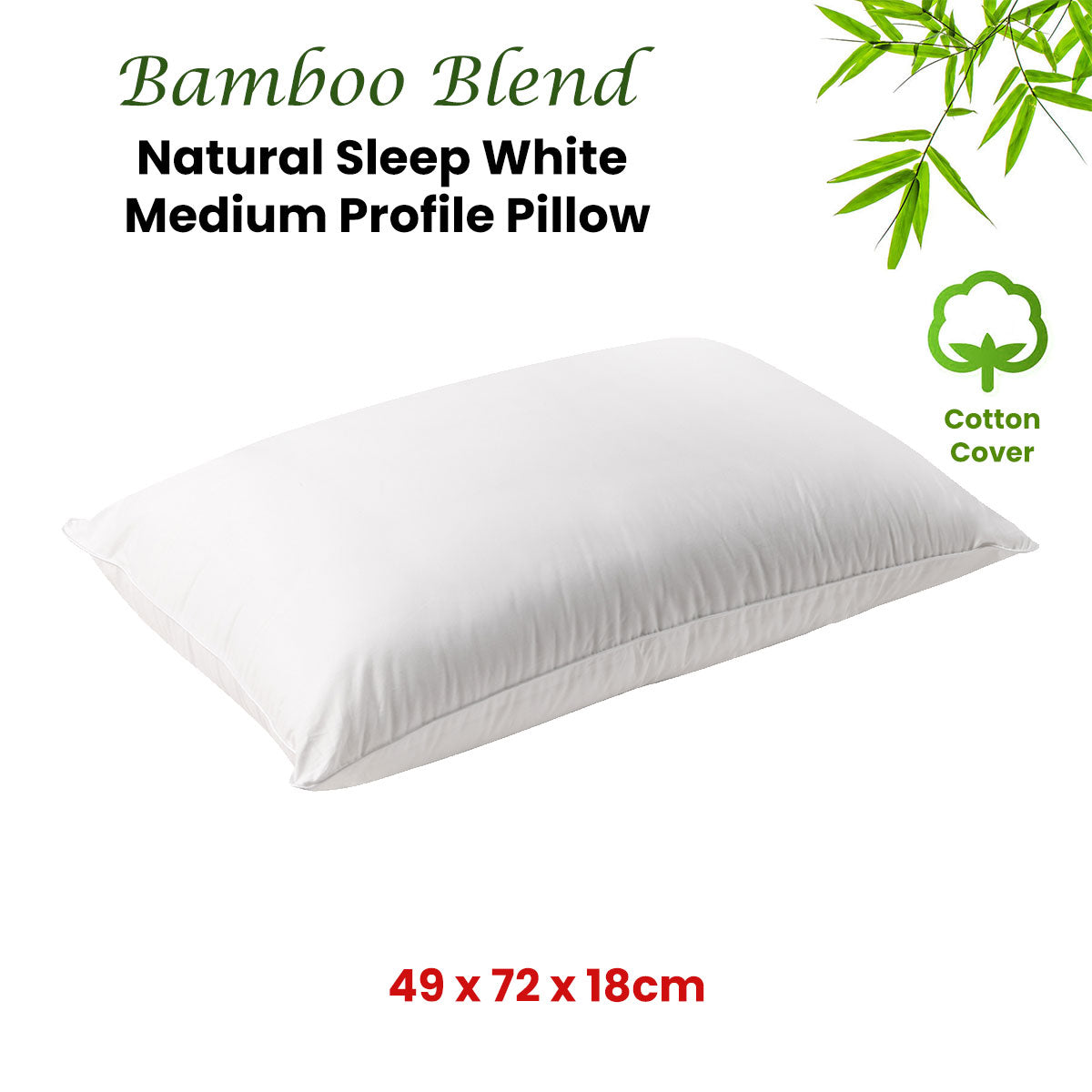 Pillows: Bianca Natural Sleep White Bamboo Blend Medium Profile Pillow