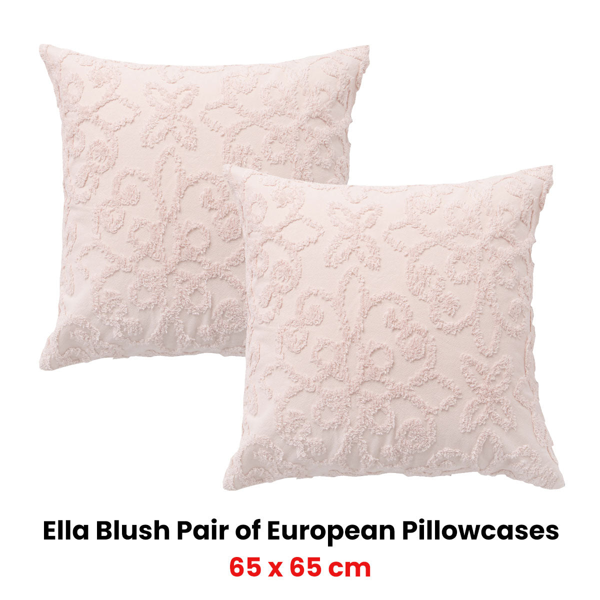 Pillowcases: Bianca Pair of Ella Blush European Pillowcases 65 x 65cm