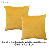 Pillowcases: Bianca Elegance Pair of Vivid Coordinates Velvet Gold European Pillowcases 65 x 65 cm