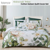 Duvet Covers: Bianca Helensvale White Floral Cotton Sateen Quilt Cover Set Queen