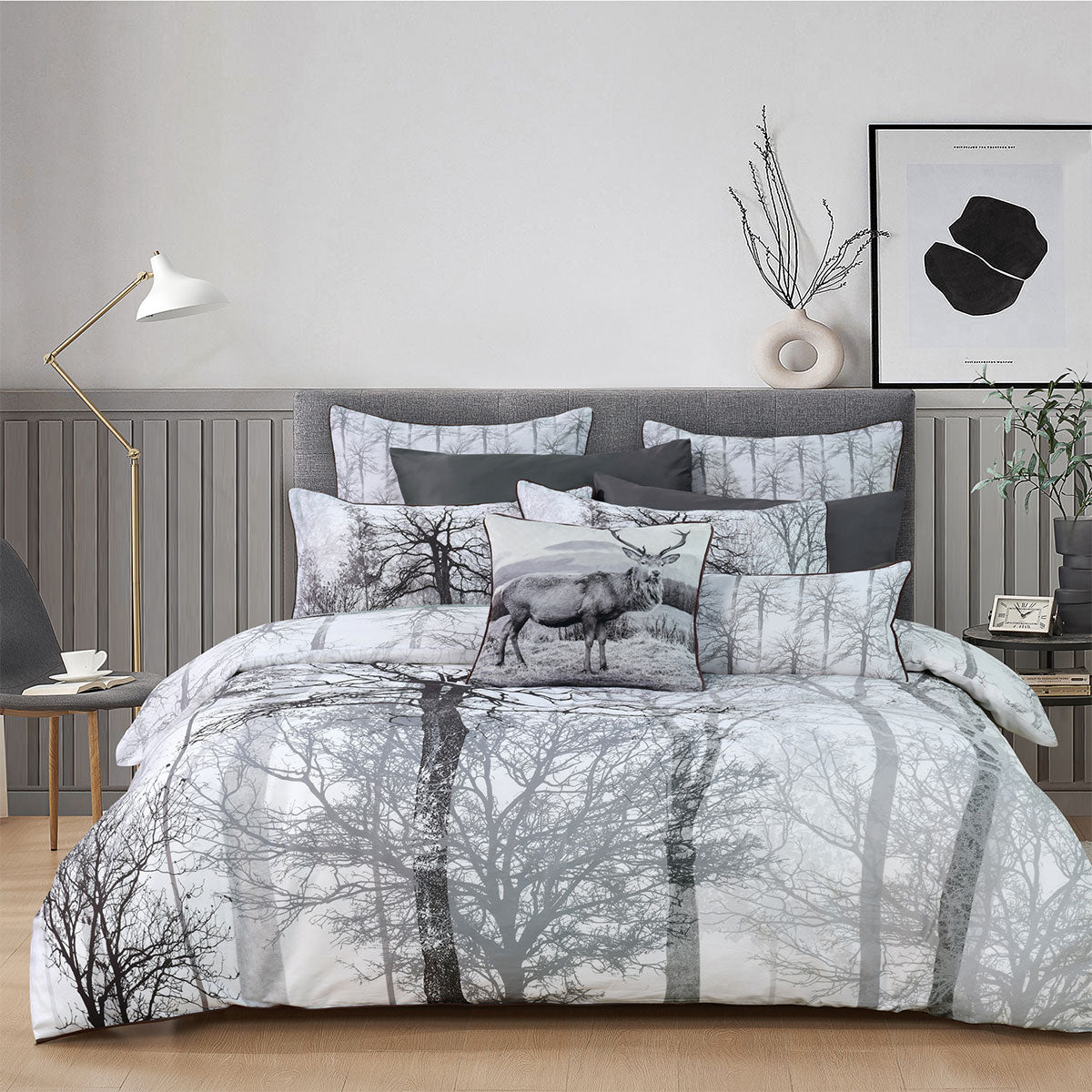 Duvet Covers: Bianca Myrtleford Grey Cotton Sateen Quilt Cover Set Super King