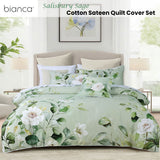 Duvet Covers: Bianca Salisbury Sage Floral Cotton Sateen Quilt Cover Set Super King