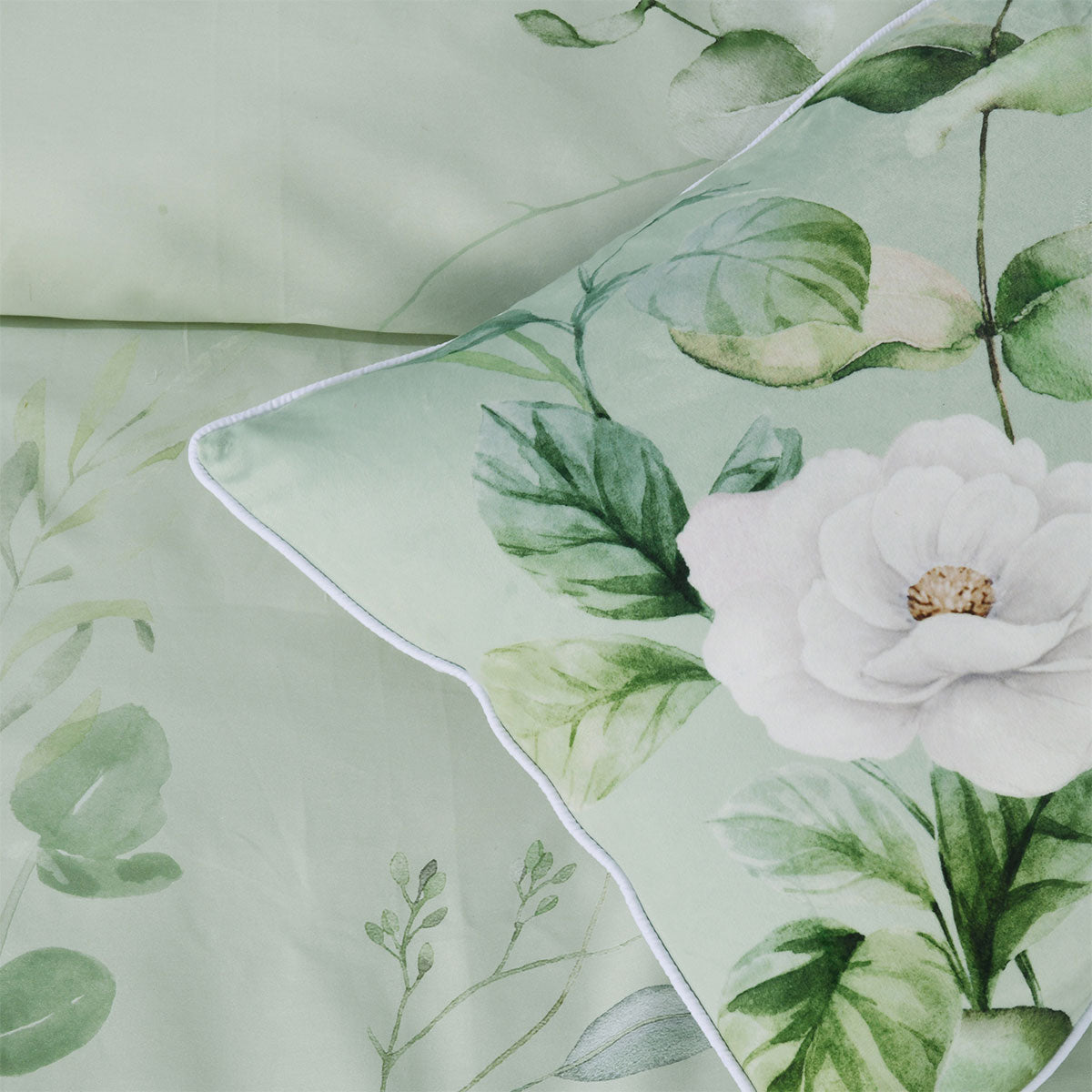 Bianca Salisbury Sage Floral Cotton Sateen Quilt Cover Set Super King