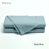 Bed Sheets: Bianca Heston Cotton Percale Sheet Set Steel Blue King Single