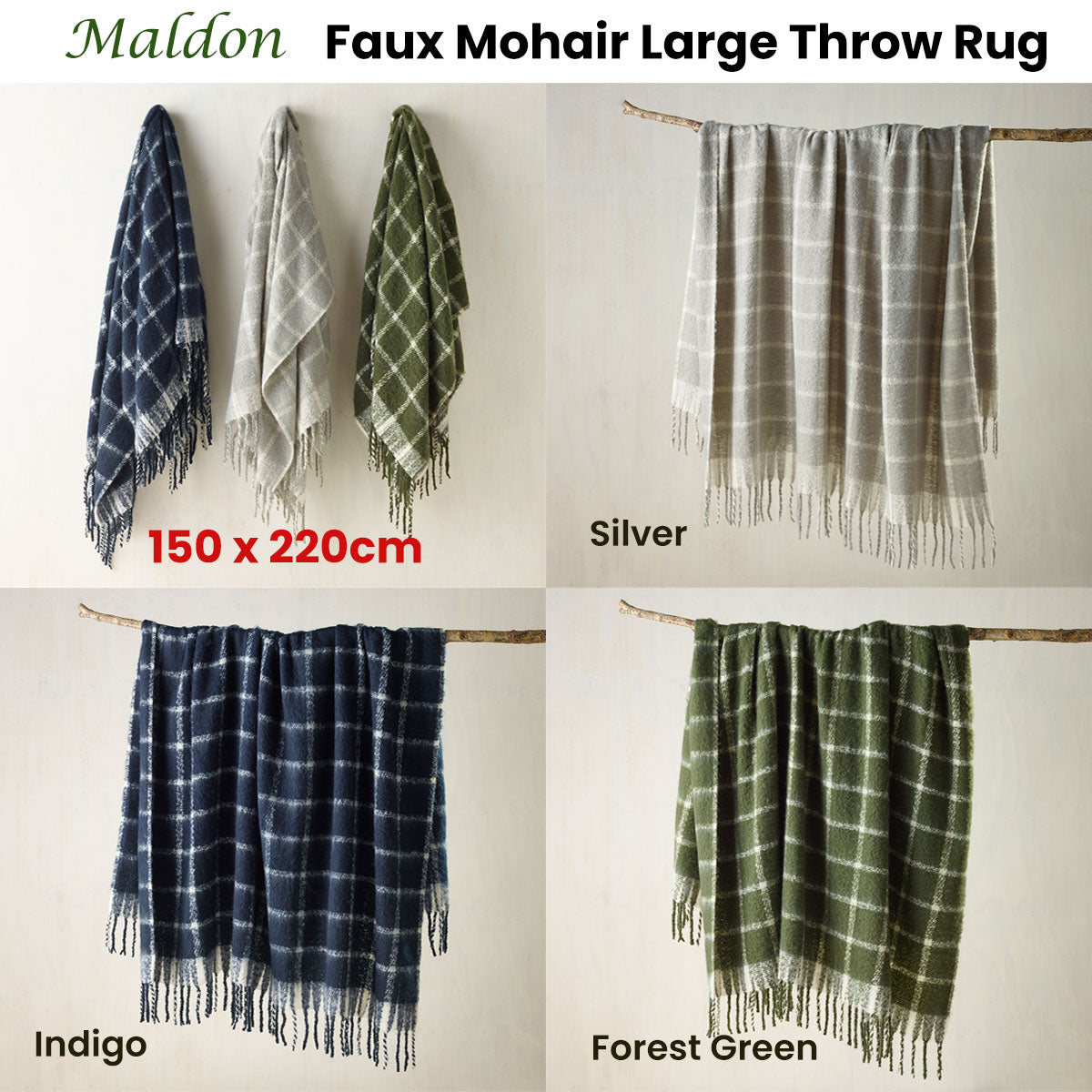 Blankets & Throws: Bianca Maldon Faux Mohair Large Throw Rug 150 x 220 cm Silver