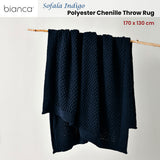 Blankets & Throws: Bianca Sofala Indigo Polyester Chenille Throw Rug 130 x 170 cm