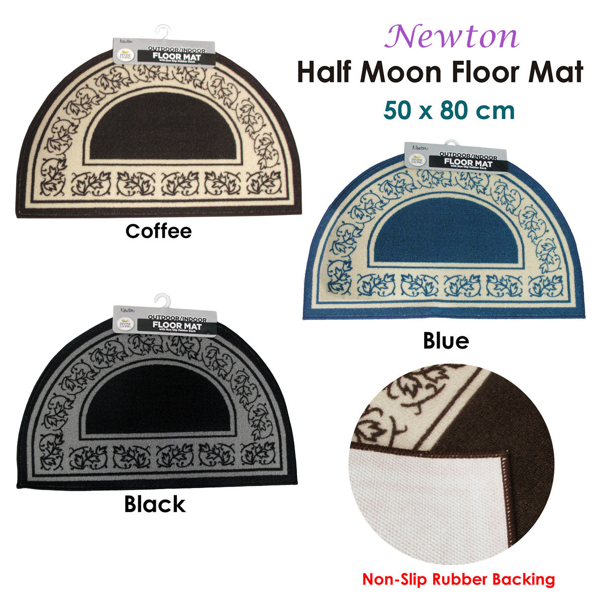 Bath Mats & Rugs: Newton Half Moon Floor Mat 50 x 80cm Blue