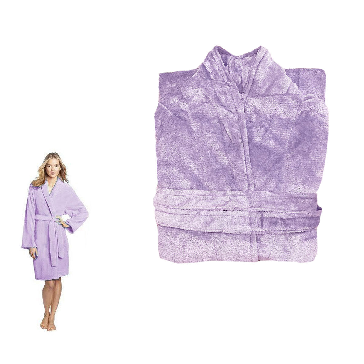 Bath Towels & Robes: 190GSM Ultra Soft Plush Fleece Bath Robe Lilac L