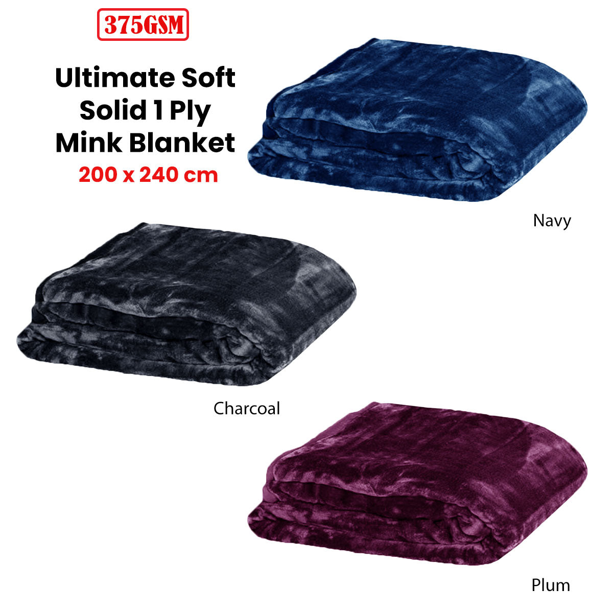 Blankets & Throws: 375gsm 1 Ply Solid Faux Mink Blanket Queen 200x240 cm Plum