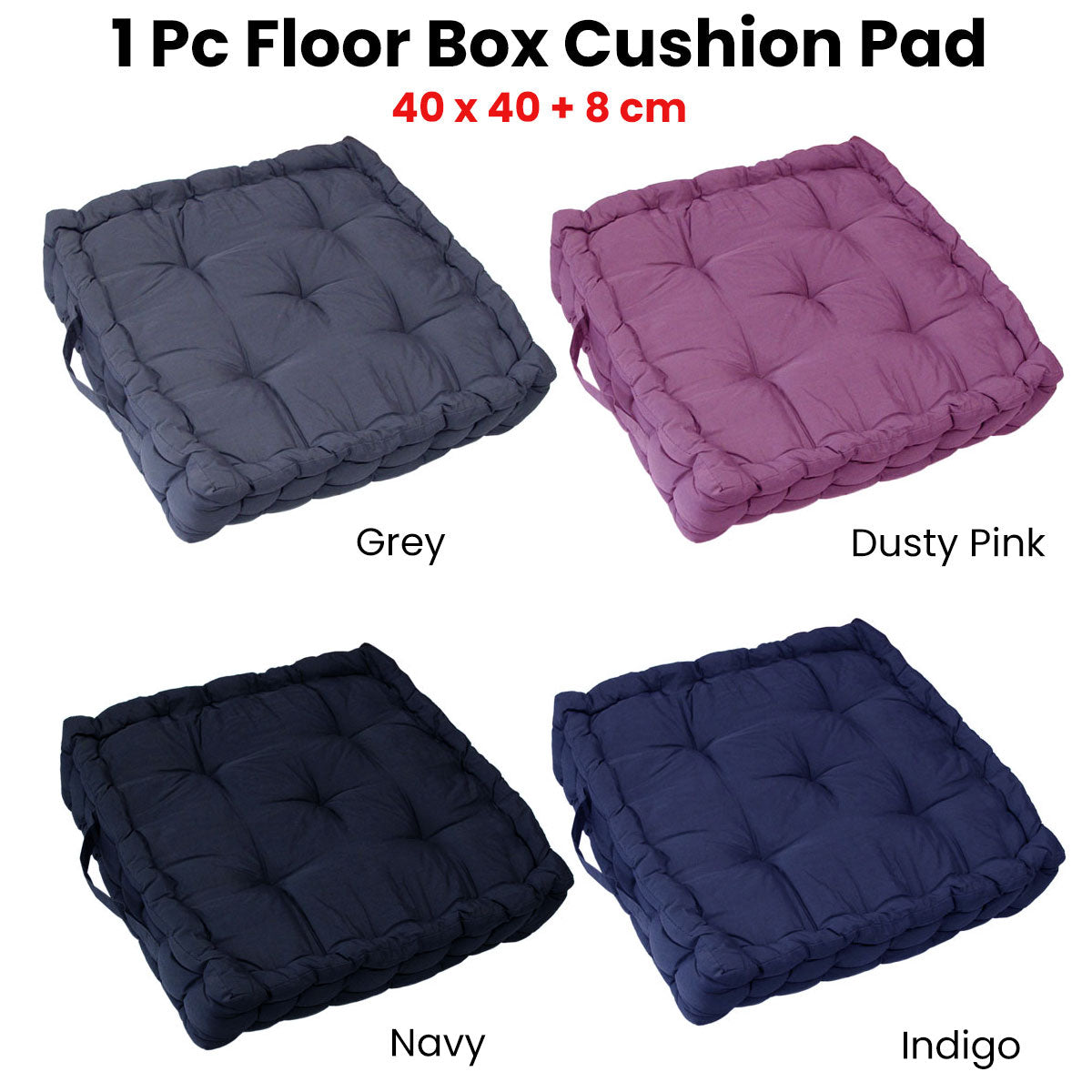 Cushions & Throws: 1 Pc Floor Box Cushion Pad 40 x 40+ 8 cm Navy