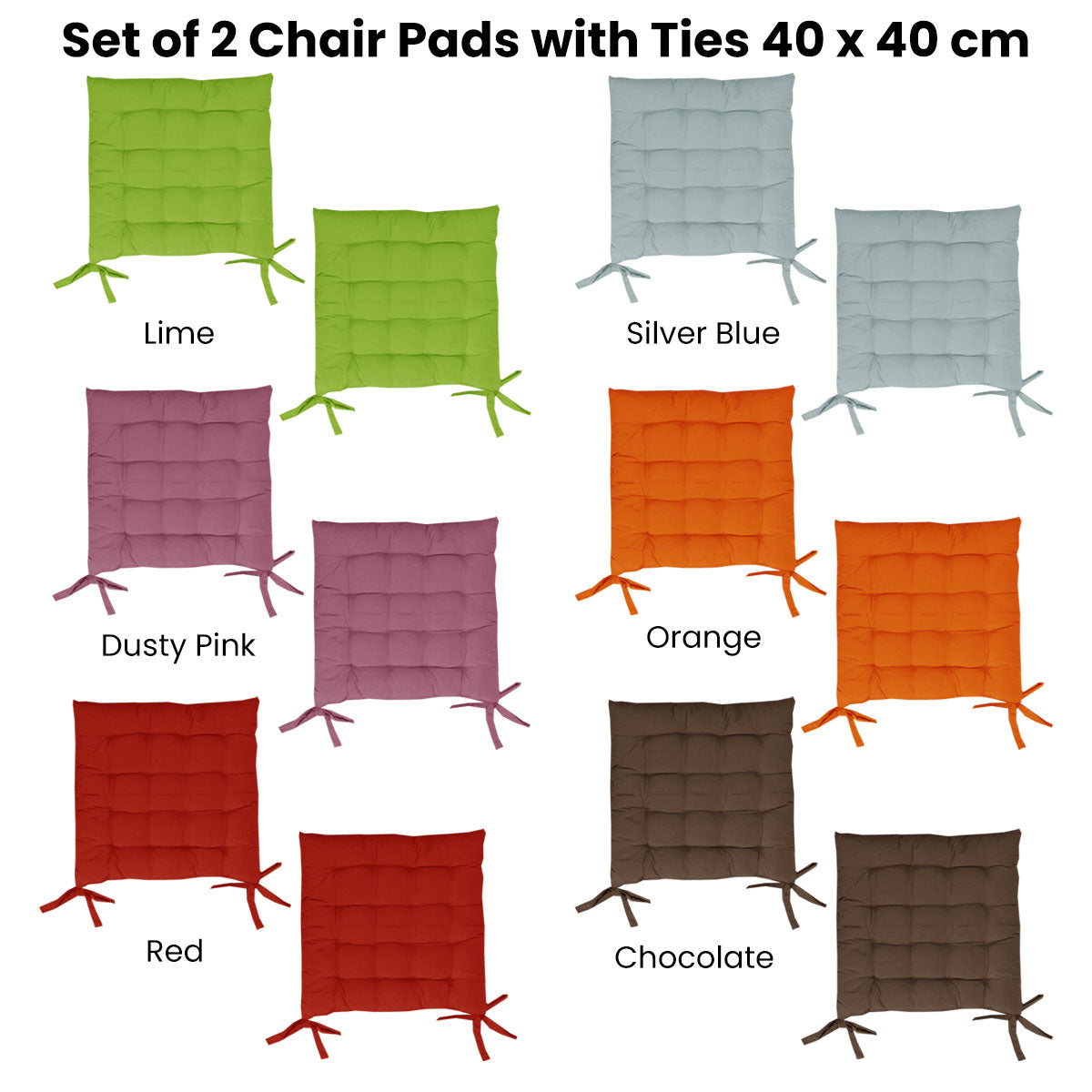 Cushions & Throws: Set of 2 Chair Pads with Ties 40 x 40 cm Orange