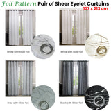 Curtains & Drapes: Pair of Sheer Eyelet Curtains Grey with Silver Foils 137 x 213 cm
