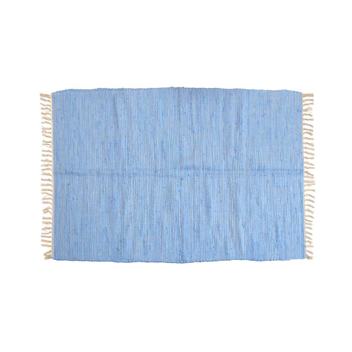 Floor Rugs: Large Chindi Cotton Handmade Floor Mat with Tassels 90 x 150 cm Blue
