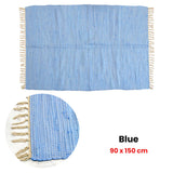 Floor Rugs: Large Chindi Cotton Handmade Floor Mat with Tassels 90 x 150 cm Blue