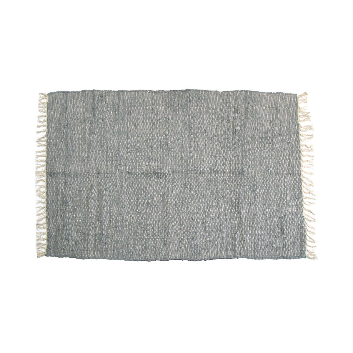 Floor Rugs: Large Chindi Cotton Handmade Floor Mat with Tassels 90 x 150 cm Grey