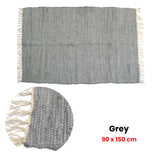 Floor Rugs: Large Chindi Cotton Handmade Floor Mat with Tassels 90 x 150 cm Grey