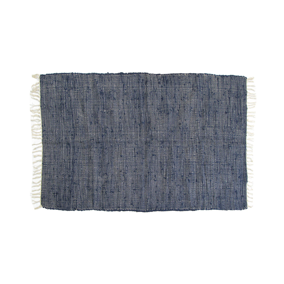 Floor Rugs: Large Chindi Cotton Handmade Floor Mat with Tassels 90 x 150 cm Navy