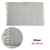 Floor Rugs: Large Chindi Cotton Handmade Floor Mat with Tassels 90 x 150 cm Silver