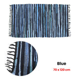 Floor Rugs: Tonal Chindi Cotton Handmade Floor Mat with Tassels 70 x 120 cm Blue