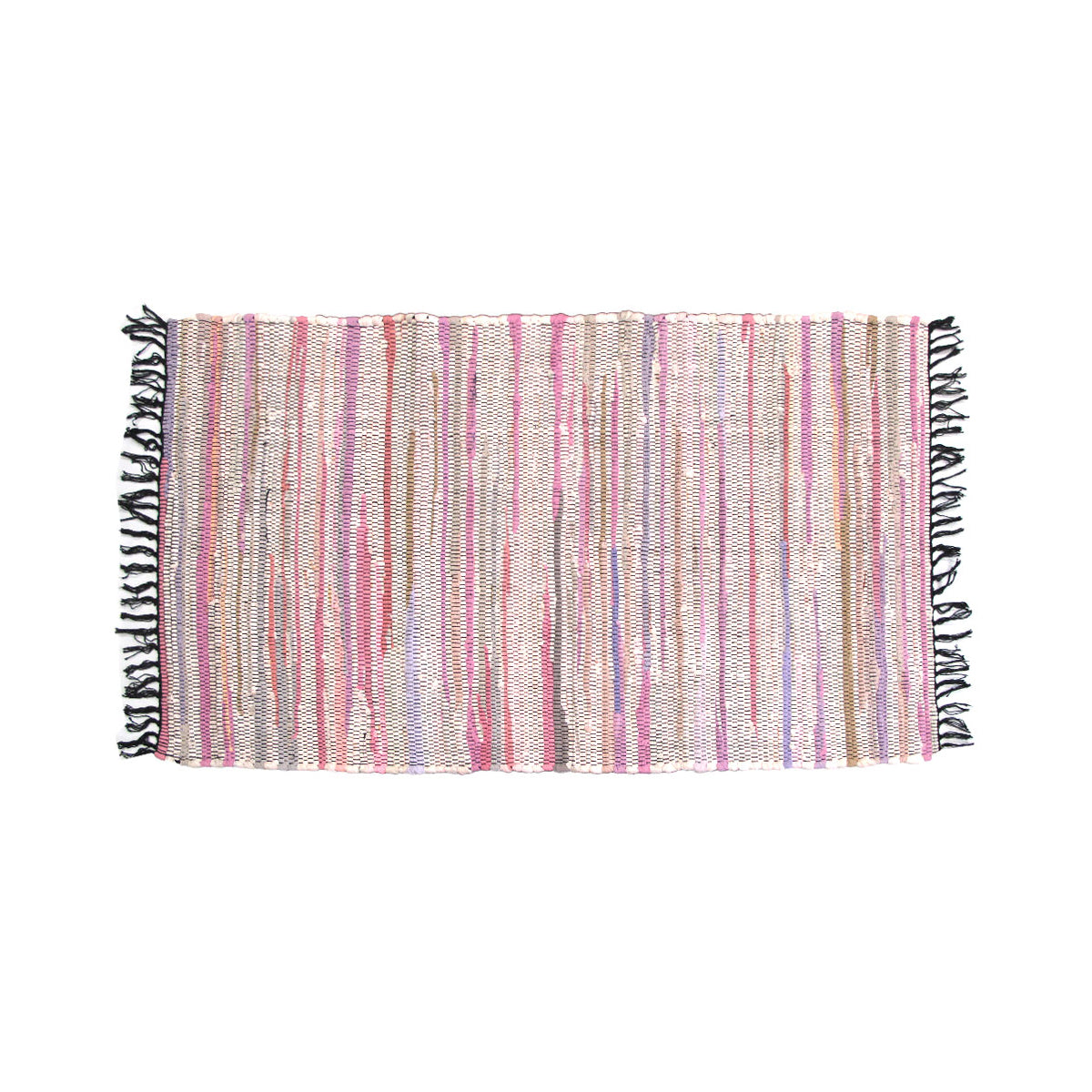 Floor Rugs: Tonal Chindi Cotton Handmade Floor Mat with Tassels 70 x 120 cm Bright Multi