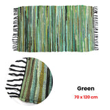 Floor Rugs: Tonal Chindi Cotton Handmade Floor Mat with Tassels 70 x 120 cm Green
