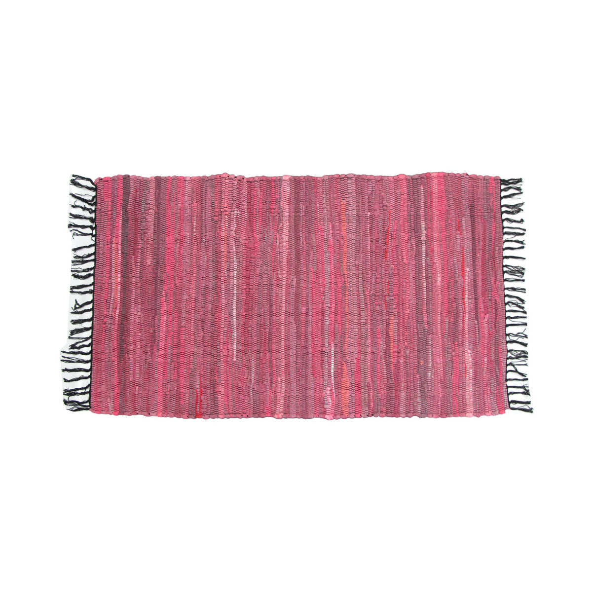 Floor Rugs: Tonal Chindi Cotton Handmade Floor Mat with Tassels 70 x 120 cm Pink