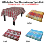 Table Linen & Kitchen Towels: Cotton Plaid Checks Oblong Table Cloth Blue 130 x 180cm