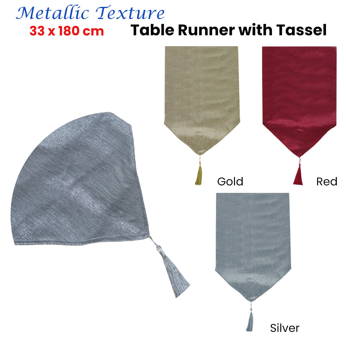 Table Linen & Kitchen Towels: Metallic Texture Table Runner with Tassel 33 x 180 cm Red