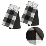 Table Linen & Kitchen Towels: Set of 4 Cotton Waffle Checkered & Plain Dyed Tea Towels 50cm x 70cm Black