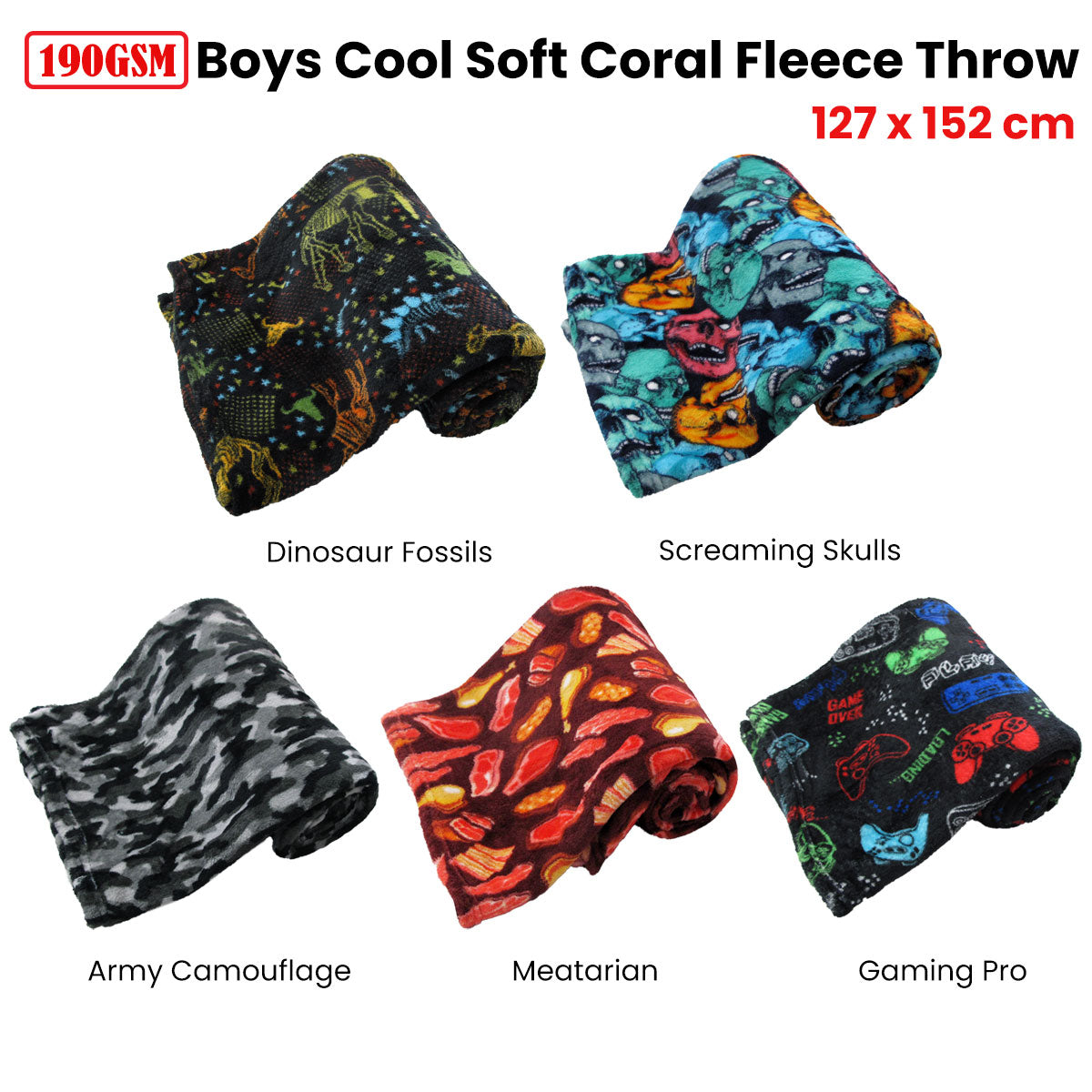 Blankets & Throws: 190GSM Boys Cool Ultra Soft Coral Fleece Throw 127 x 152cm Army Camouflage