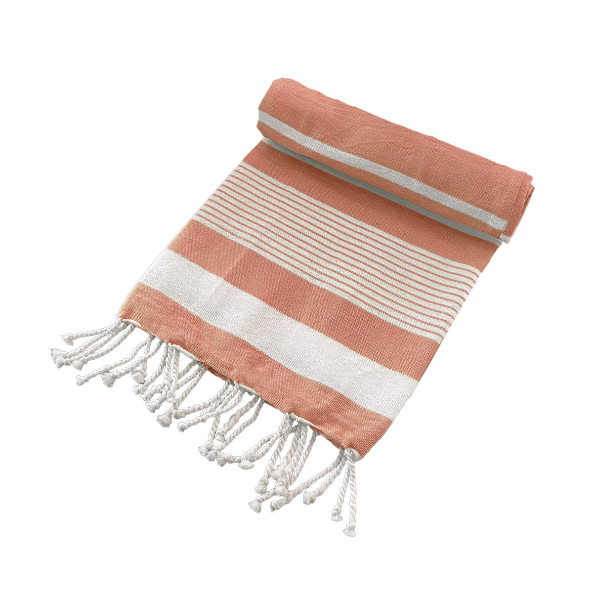 Beach Towels: Cotton Rich Large Turkish Beach Towel with Tassels 80cm x 155cm Coral