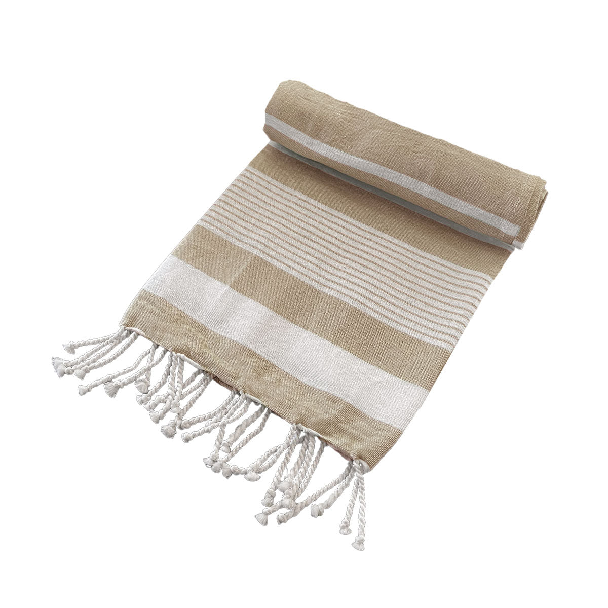 Beach Towels: Cotton Rich Large Turkish Beach Towel with Tassels 80cm x 155cm Taupe
