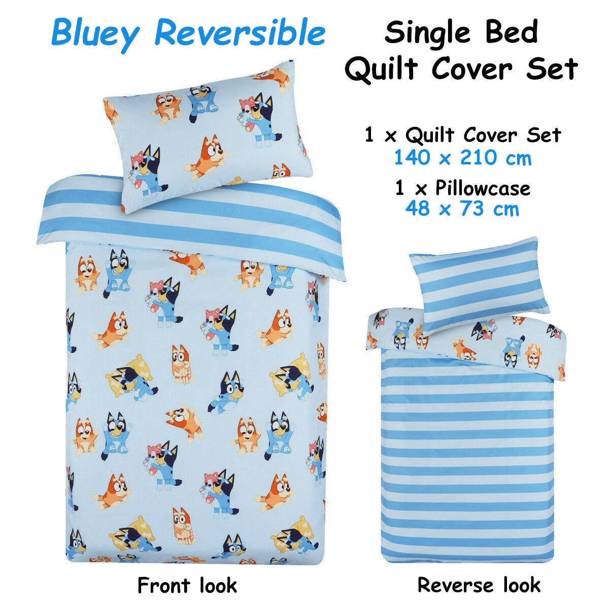 Duvet Covers: Bluey Bingo Reversible Striped Licensed Quilt Cover Set Single