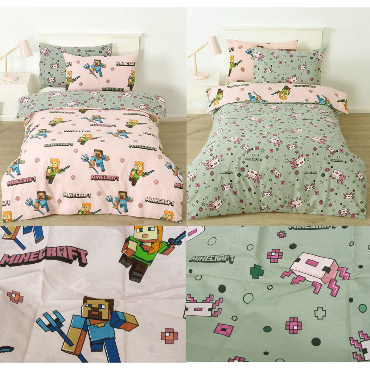 MOJANG Minecraft Reversible Cotton Boys Girls Quilt Cover Set Double