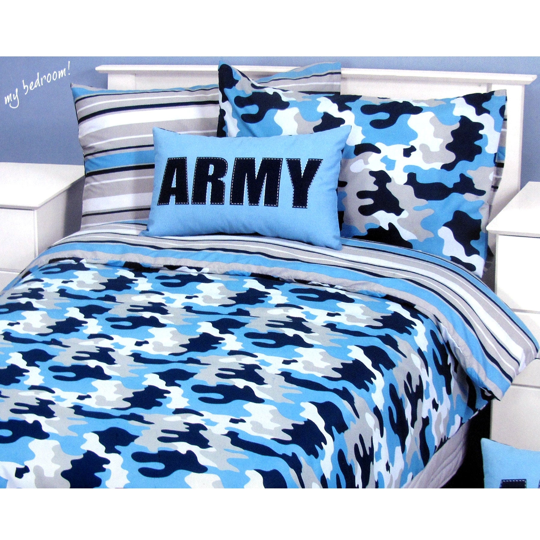 Duvet Covers: Army Camouflage Blue Quilt Cover Set Single