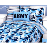 Duvet Covers: Army Camouflage Blue Quilt Cover Set Single