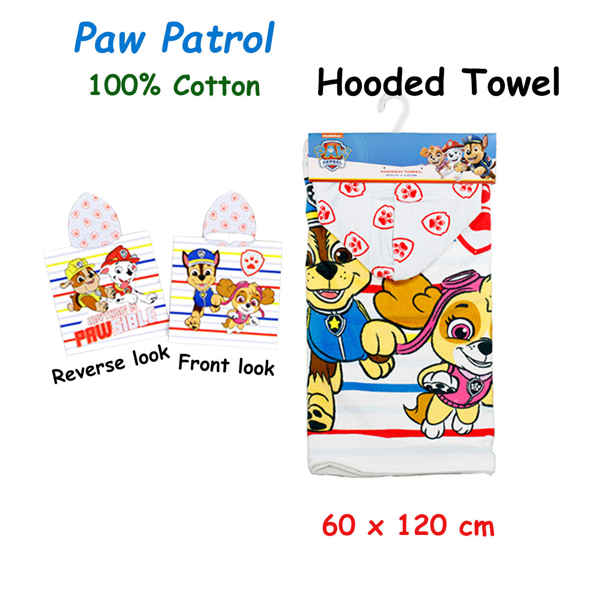 Bath Towels & Robes: Caprice Paw Patrol Cotton Hooded Licensed Towel 60 x 120 cm