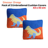 Cushions & Throws: Pack of 2 Dinosaur Embroidered Quilted Cushion Covers 43 x 43 cm