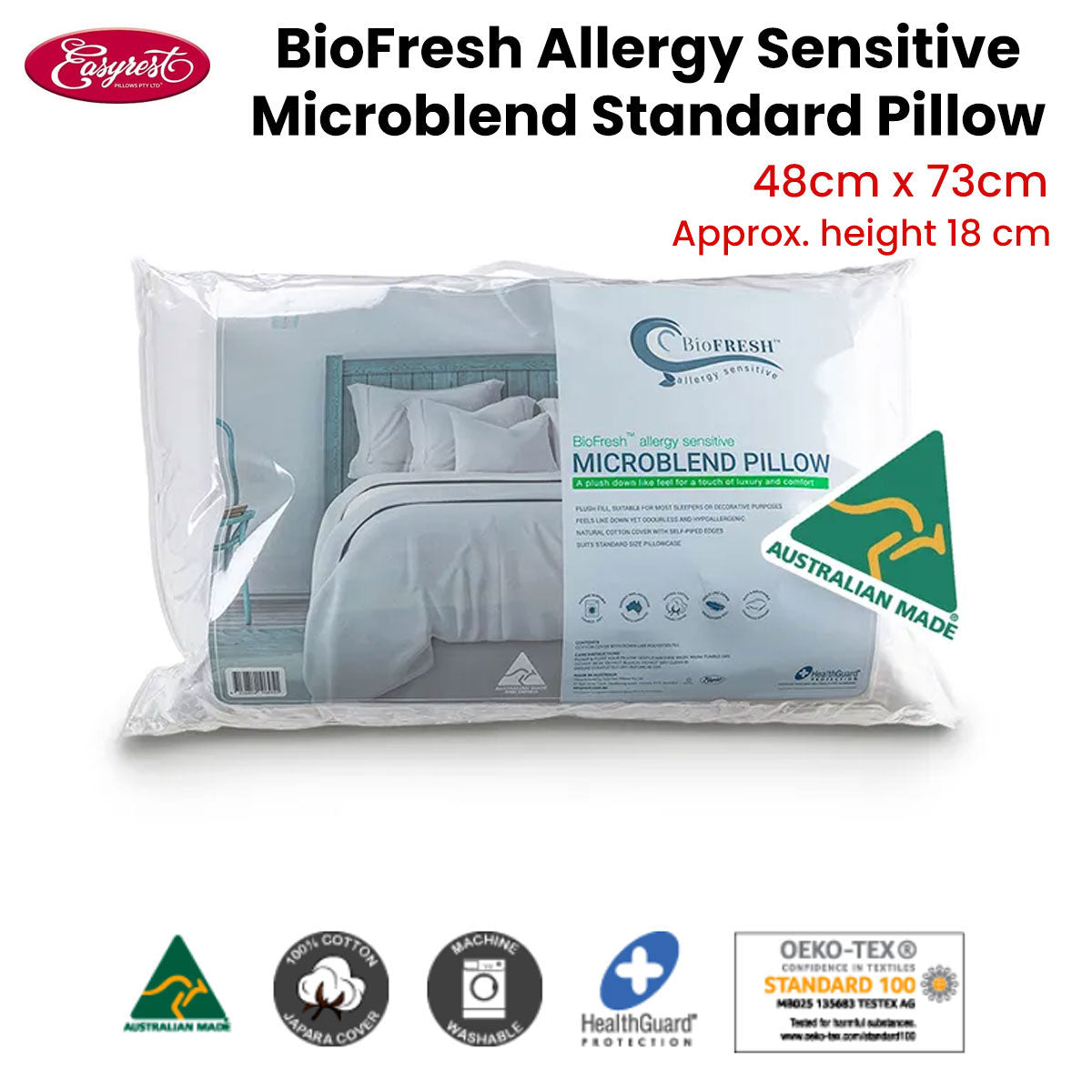 Pillows: Easyrest BioFresh Allergy Sensitive Microblend Standard Pillow 48 x 73 cm