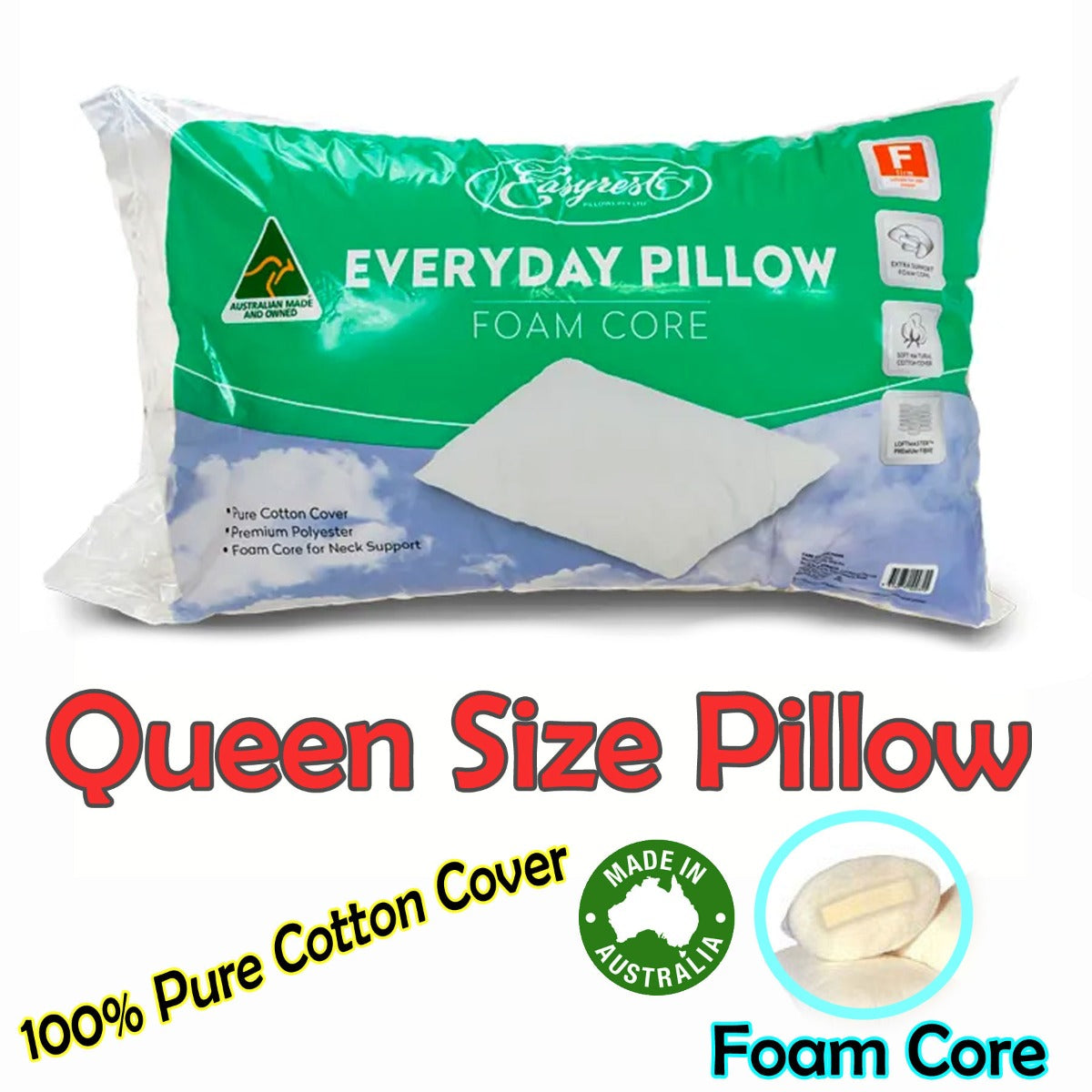 Pillows: Easyrest Everyday Foam Cored Queen Sized Pillow