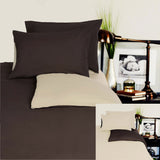 Duvet Covers: Hotel Living Reversible 100% Cotton JERSEY Quilt Cover Set Chocolate / Linen - DOUBLE