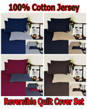 Duvet Covers: Hotel Living Reversible 100% Cotton JERSEY Quilt Cover Set Chocolate / Linen - DOUBLE