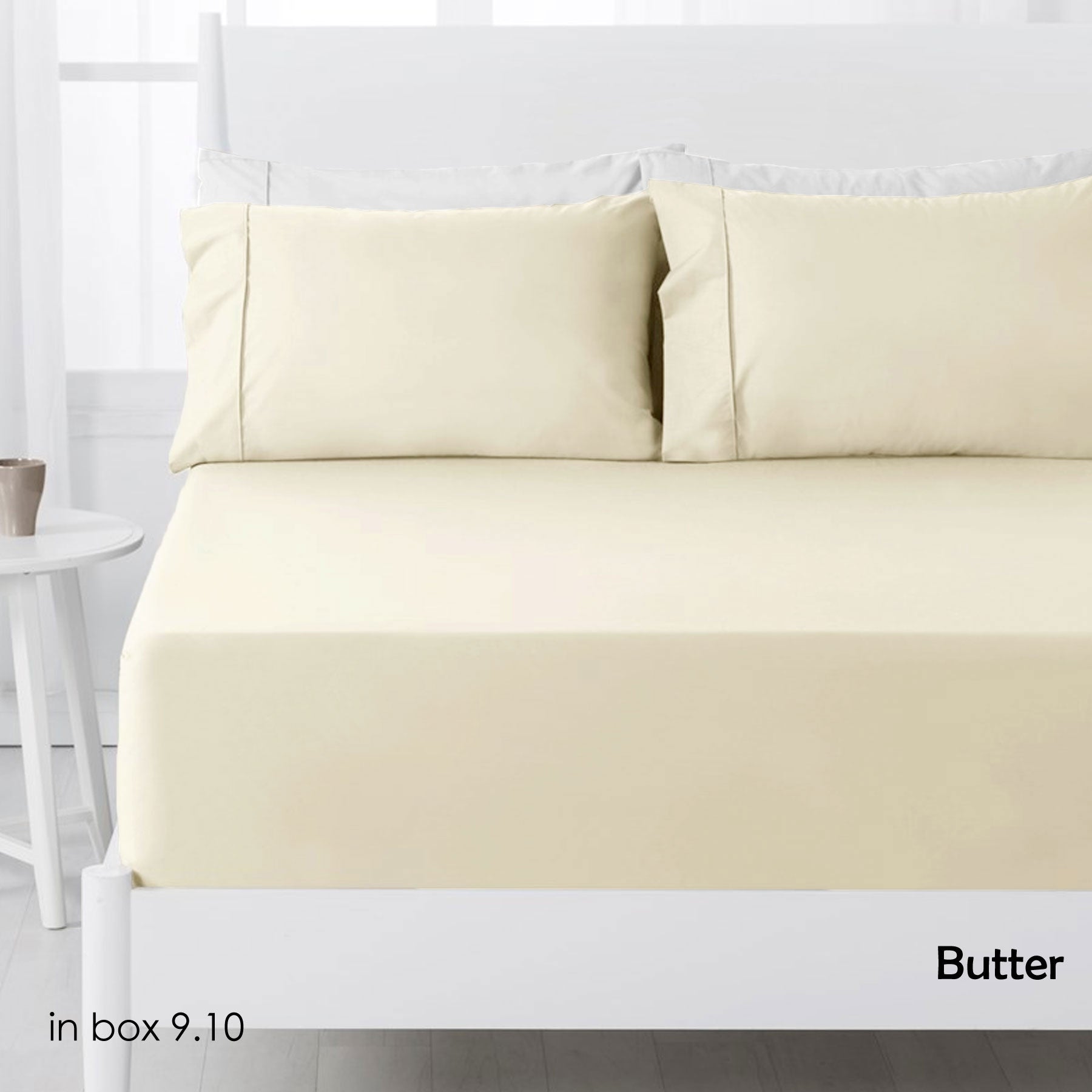 Bed Sheets: Hotel Living 250TC Polyester Cotton Fitted Sheet Set Butter Double
