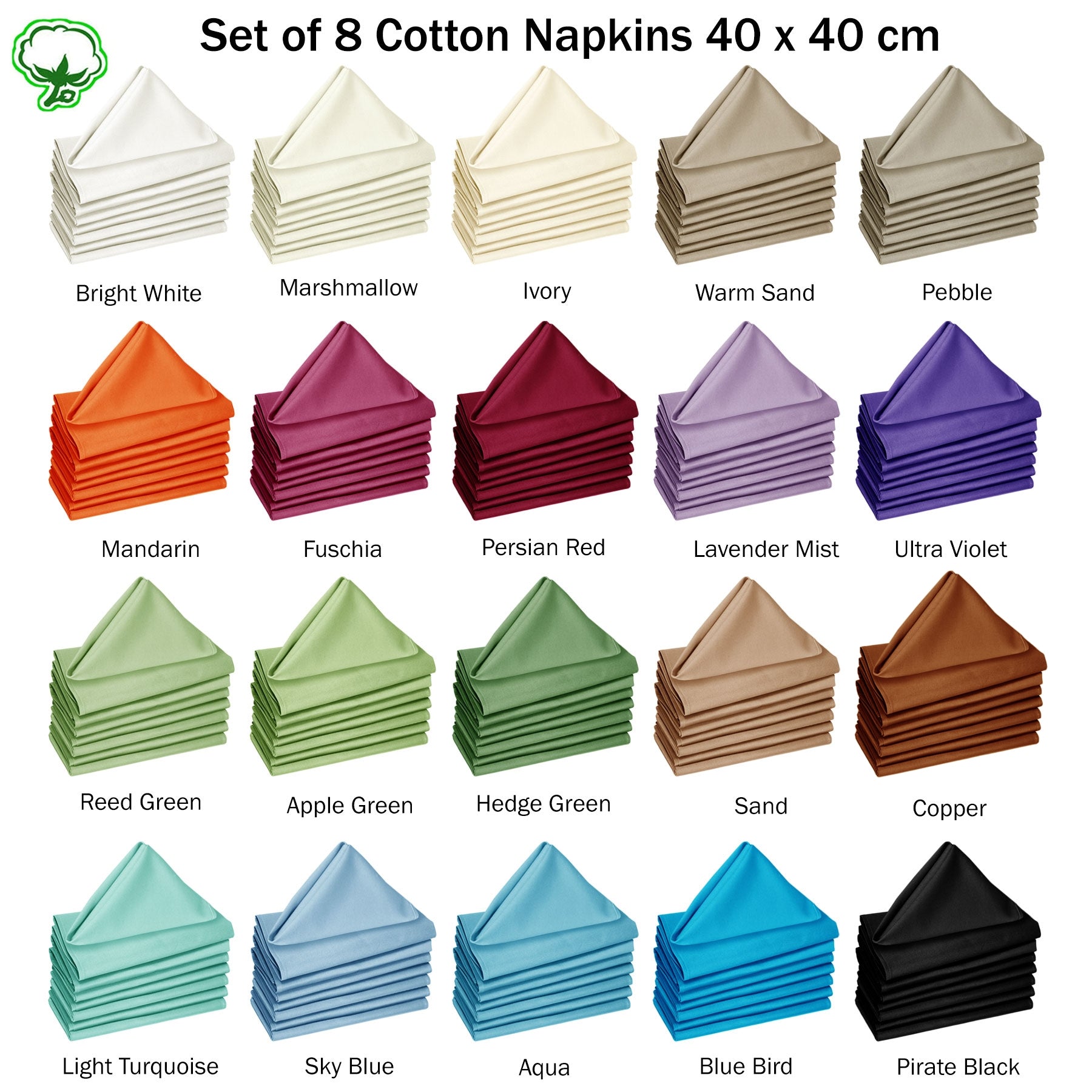 Hoydu Set of 8 Cotton OR Poly Cotton Napkins Mandarin