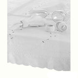 Table Linen & Kitchen Towels: Embroidered Tablecloth - 150x225cm Oblong BRIGHT WHITE